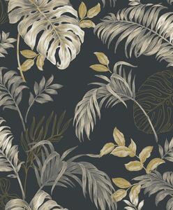 Crna tapeta s tropskim lišćem, A64303 | Ljepilo besplatno