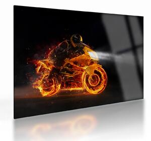 Staklena slika - Motociklist s plamenom (70x50 cm)