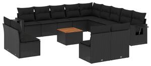 VidaXL 14-dijelni set vrtnih sofa s jastucima poliratan crni