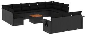 VidaXL 14-dijelni set vrtnih sofa s jastucima poliratan crni