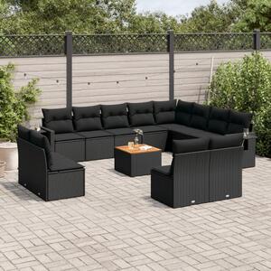 VidaXL 13-dijelni set vrtnih sofa s jastucima poliratan crni