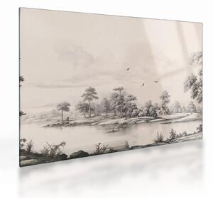 Staklena slika - Vintage pejzažni crtež (70x50 cm)