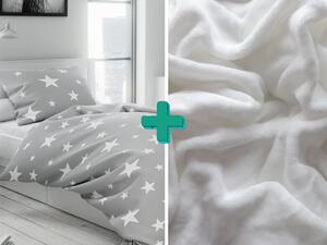 2x posteljina od mikrovlakna KENNER siva + plahta od mikropliša SOFT 180x200 cm bijela