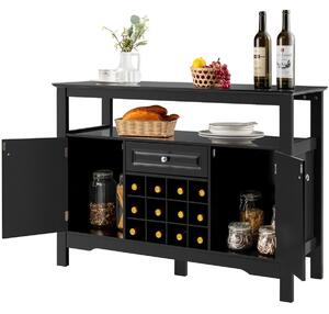 Moderna crna blagovaonska komoda sa stalkom za vino, ormarićima i ladicom, 117 x 40,5 x 82,5 cm