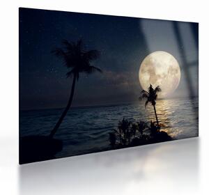 Staklena slika - Plaža s punim mjesecom (70x50 cm)
