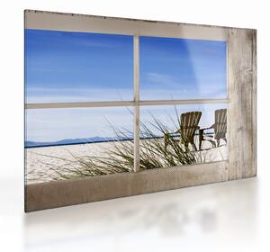 Staklena slika - Prozor s pogledom na plažu (70x50 cm)