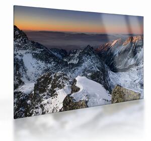 Staklena slika - Izlazak sunca u planinama (70x50 cm)
