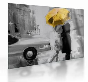 Staklena slika - Zaljubljeni par ispod suncobrana, žuto (70x50 cm)