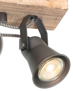 Ruralna stropna svjetiljka crna s drvenim 4 svjetla - Jelle