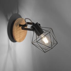 Industrijska zidna svjetiljka crna s drvetom - Sven