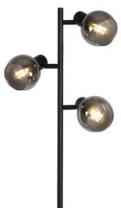 Art Deco podna svjetiljka crna 3 svjetla s dimnim staklom - Vidro