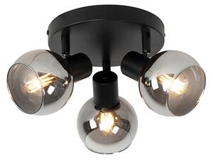 Stropna svjetiljka crna 35 cm s dimnim staklom 3-svjetla - Vidro
