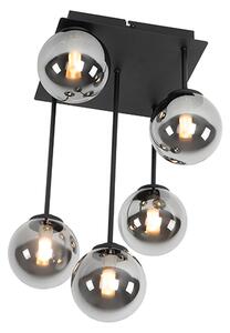 Moderna stropna svjetiljka crna 5-svjetla s dimnim staklom - Atena