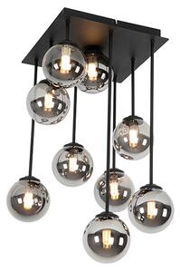 Moderna stropna svjetiljka crna 9-svjetla s dimnim staklom - Atena