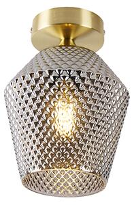 Art Deco stropna svjetiljka mesing s dimnim staklom - Karce