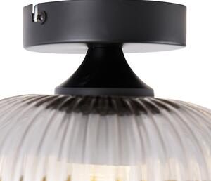Art Deco stropna svjetiljka crna s dimnim staklom - Karel