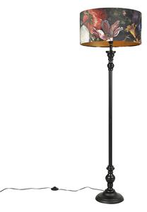 Podna svjetiljka crna s baršunastim hladom cvijeće zlato 50 cm - Classico