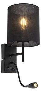 Moderna zidna svjetiljka crna s pamučnom sjenilom - Stacca