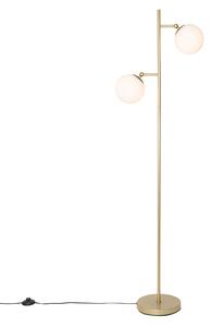 Art Deco podna svjetiljka zlatna s matiranim staklom 2 svjetla - Pallon