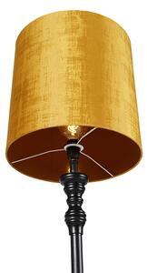 Podna svjetiljka crna sa zlatnom sjenilom od tkanine 40 cm - Classico