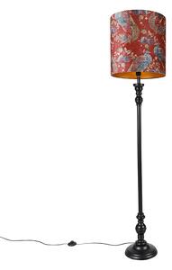 Podna svjetiljka crna s hladom paunova crvena 40 cm - Classico