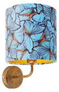Vintage zidna svjetiljka zlatna s leptirastom baršunastom sjenom - Matt