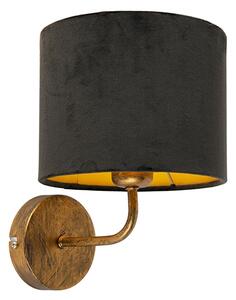 Vintage zidna svjetiljka zlatna s crnim baršunastim hladom - Matt