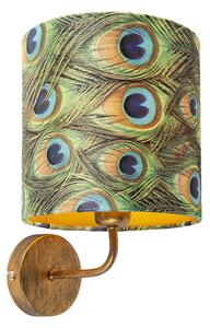 Vintage zidna svjetiljka zlatna s hladom baršun 20/20/20 paun - Matt