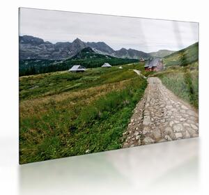 Staklena slika - Planinski krajolik s kućama (70x50 cm)