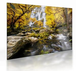 Staklena slika - Slapovi u jesenskom pejzažu, žuti (70x50 cm)