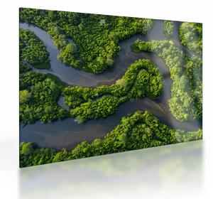 Staklena slika - Šumski krajolik s rijekom (70x50 cm)