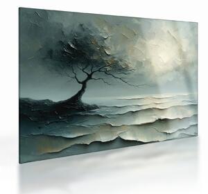 Staklena slika - Uljana slika stabla s oceanom (70x50 cm)
