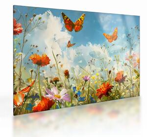 Staklena slika - Leptiri na ljetnoj livadi (70x50 cm)