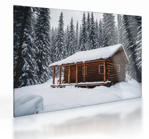 Staklena slika - Koliba prekrivena snijegom (70x50 cm)