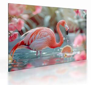 Staklena slika - Flamingo u ribnjaku (70x50 cm)
