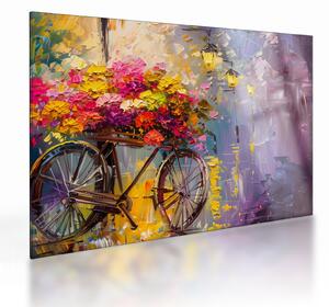 Staklena slika - Kotač s cvijećem (70x50 cm)