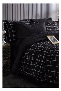 Crna posteljina za bračni krevet/za produženi krevet s uključenom plahtom/4-dijelna 200x220 cm Geometric – Mila Home