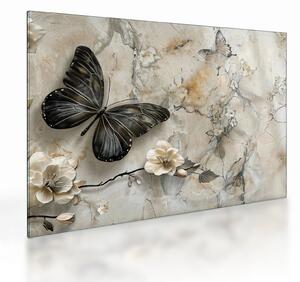 Staklena slika - Mramorna pozadina s leptirima (70x50 cm)