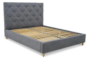 Sivi tapecirani bračni krevet s prostorom za pohranu s podnicom 140x190 cm Bee – Scandic