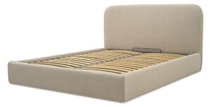 Bež tapecirani bračni krevet s prostorom za pohranu s podnicom 140x200 cm Sea – Scandic