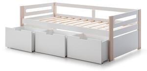 Bijeli krevet s 3 ladice Marckeric Keisly, 90 x 190 cm