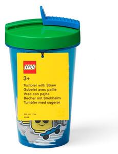 Plava čaša sa zelenim poklopcem i slamkom LEGO® Iconic, 500 ml
