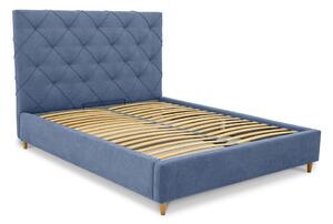 Plavi tapecirani bračni krevet s prostorom za pohranu s podnicom 140x190 cm Bee – Scandic