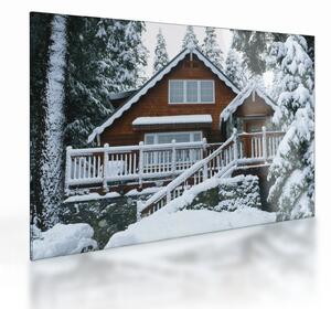 Staklena slika - Drvena vikendica (70x50 cm)