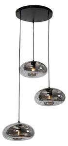 Art Deco viseća lampa crna s dimnim staklom okrugla 3 svjetla - Ayesha