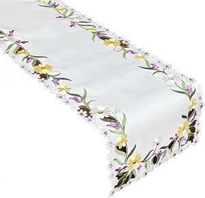 Bijeli stolnjak s nježnim vezom proljetnog cvijeća Širina: 60 cm | Duljina: 120 cm