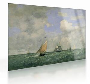 Staklena slika - Eugène Boudin, Ships and Sailing Boats Leaving Le Havre, reprodukcije (70x50 cm)