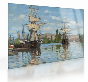 Staklena slika - Claude Monet, Ships Riding on the Seine at Rouen, reprodukcije (70x50 cm)
