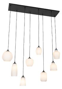 Art deco viseća lampa crna s opalnim staklom 8 svjetla - Hanne