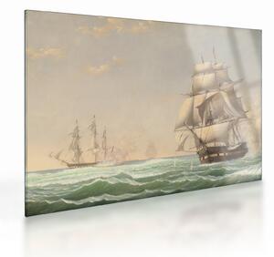 Staklena slika - Fitz Henry Lane, The United States Frigate President Engaging the British Squadron, reprodukcije (70x50 cm)